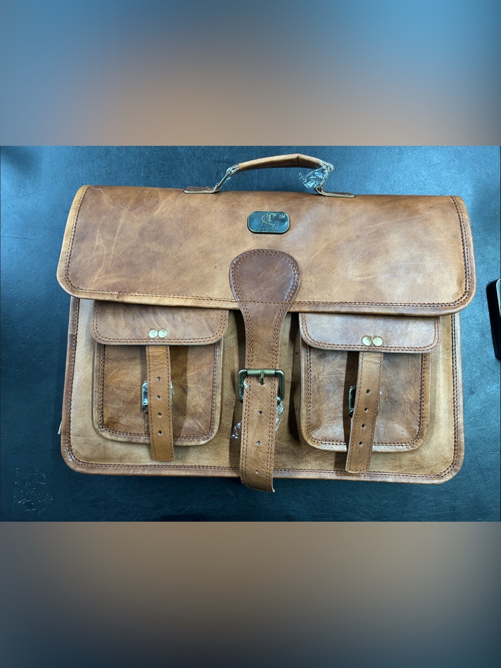 Cuero Tan Leather Briefcase with Front Pockets